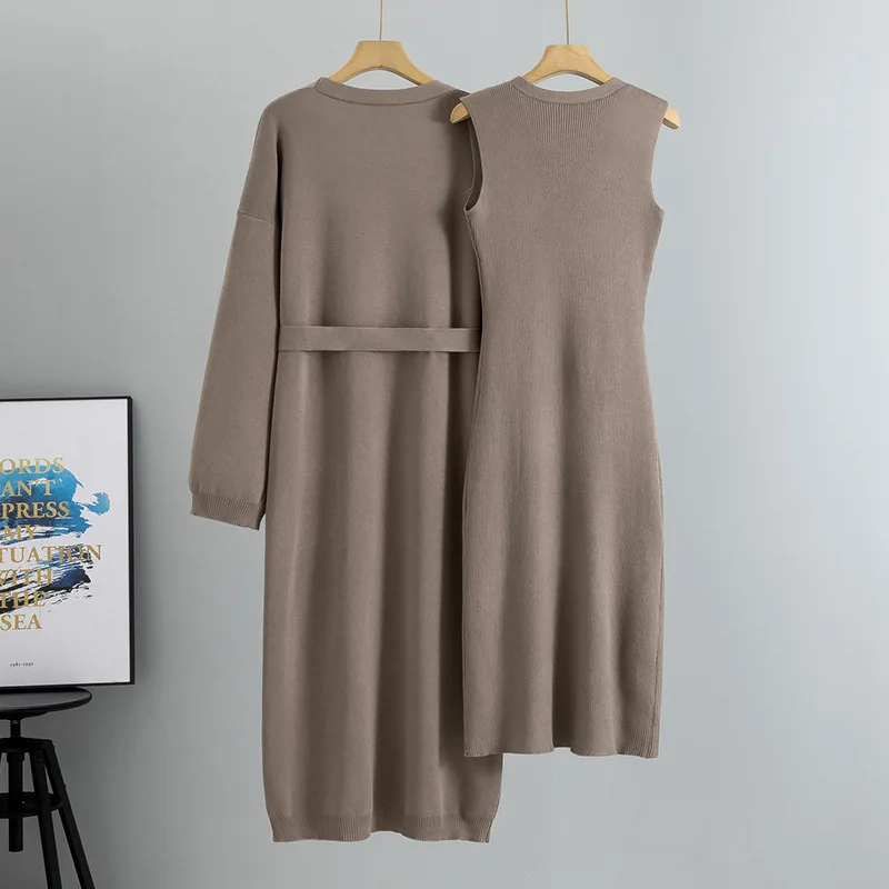 2025 primavera y otoño nuevo estilo de moda conjunto cárdigan de punto abrigo chaleco sin mangas vestido conjunto de dos piezas para mujer