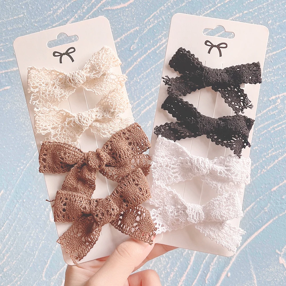 4Pcs/Set Hair Accessories For Baby Girls Sweet Lace Bowknot Hair Clips Newborn Boutique Bows Hairpins Barrettes Headwear Gifts