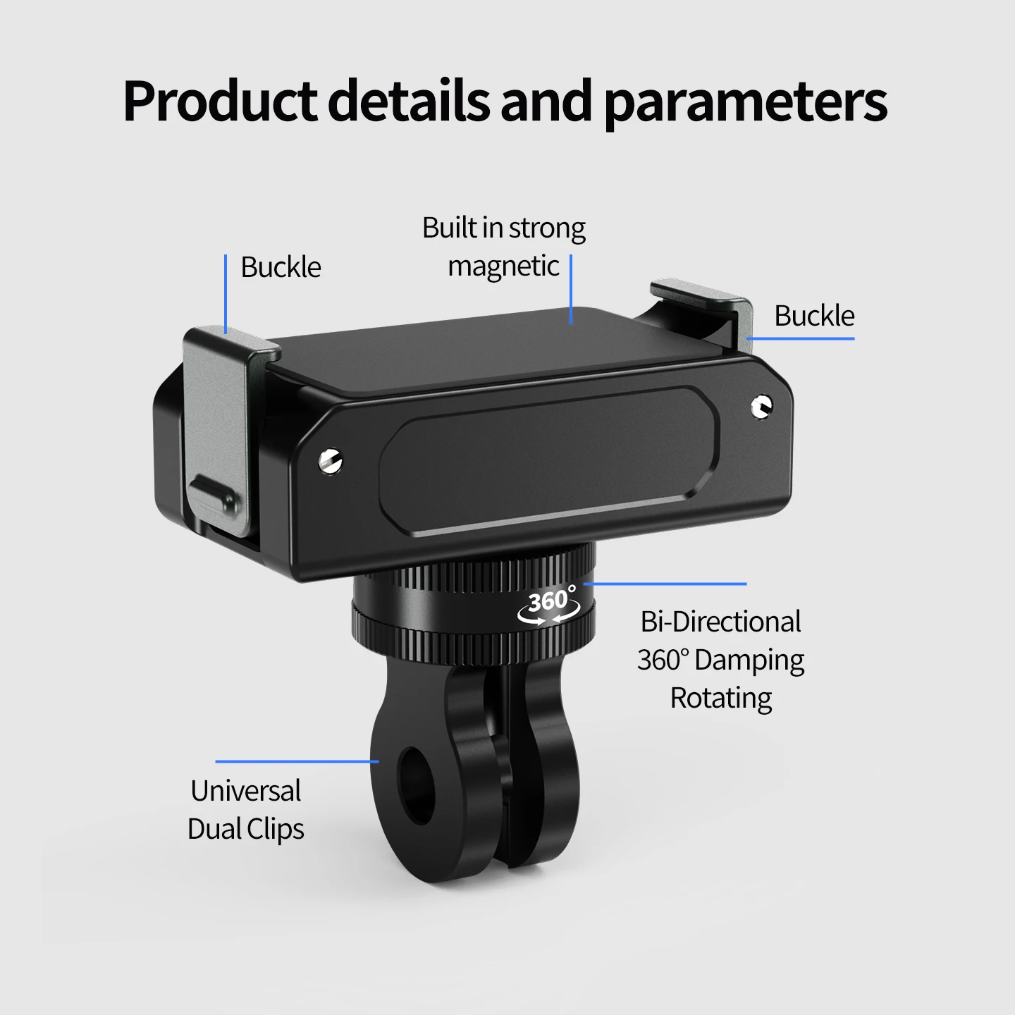 360° dämpfende Rotations-Magnetbasis für DJI Action 6 Osmo Nano, Aluminium-Doppelklemmadapter für Motorradhelm-Vlog-Halterung – Detail 14