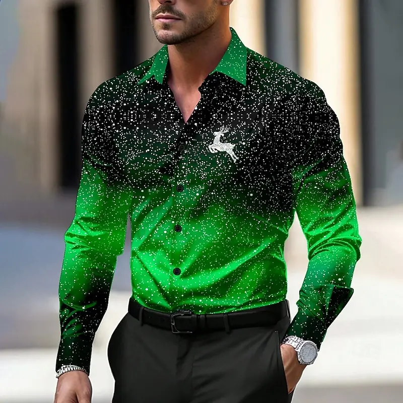 Christmas style starry sky deer men's shirt 2024 hot selling 3D classic fashion factory direct sales daily street party social t