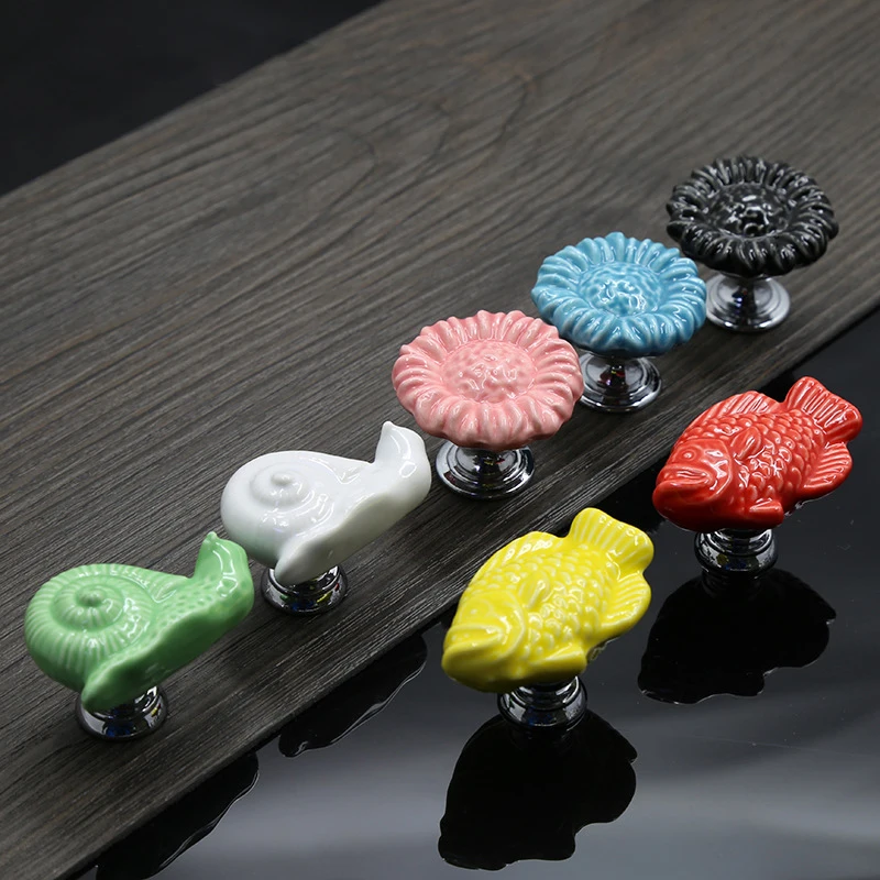 European Cartoon Children's Black And White Color Cupboard Wardrobe Drawer Ceramic Round Single Hole Zinc Alloy Handle