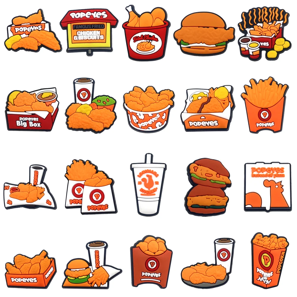 1-20Pcs Cartoon Food Fried Chicken Burger PVC Shoe Charms Shoe Accessories Clogs Sandals Buckle Decorate Kids Party Gifts