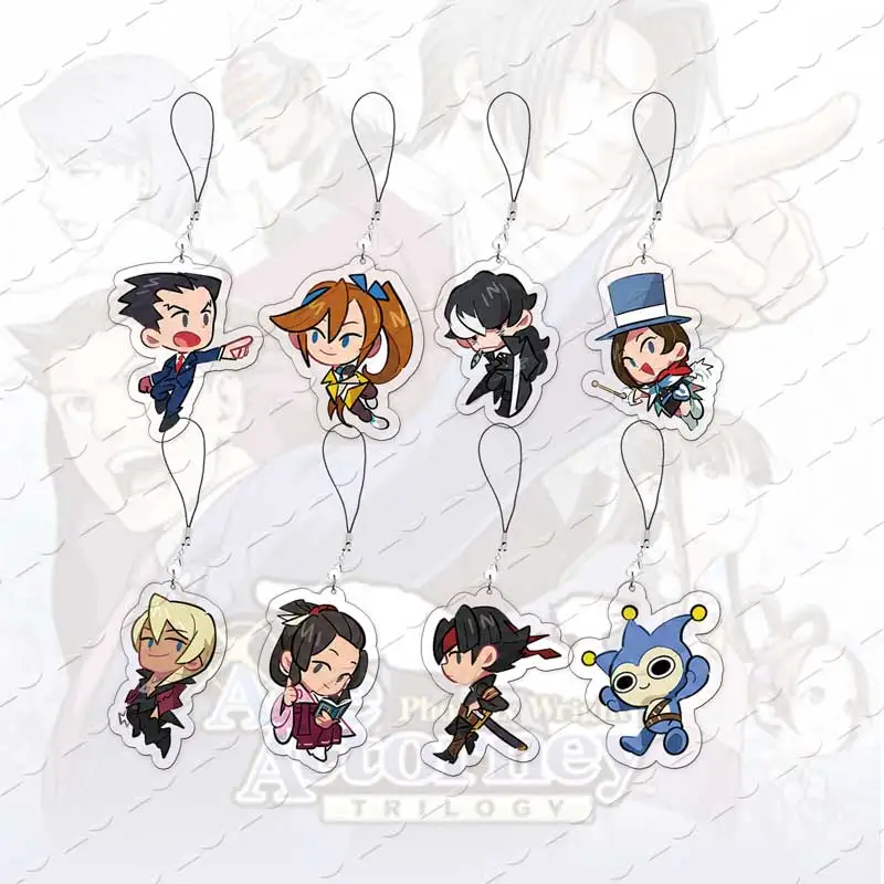 Breloques de téléphone portable Ace Attorney Chibi en acrylique Phoenix Wright Miles Edgeworth Objection Apollo Justice, petit pendentif pour chaîne de téléphone
