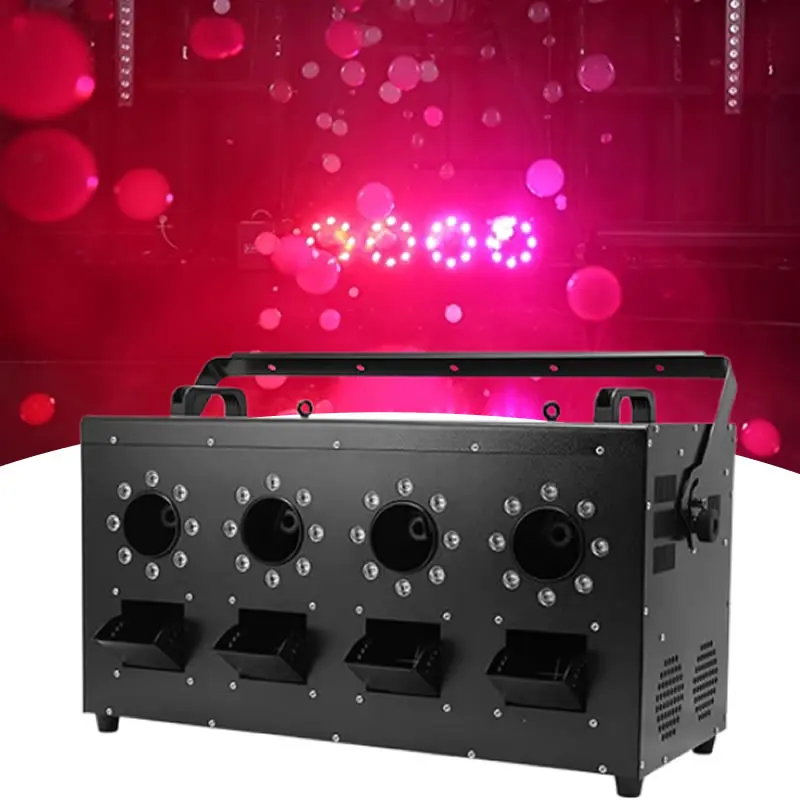 

Машина для изготовления пузырей дыма с четырьмя отверстиями без налога, автоматическая машина для изготовления пузырей с RGBW-подсветкой, беспроводной пульт дистанционного управления для свадебных детских вечеринок