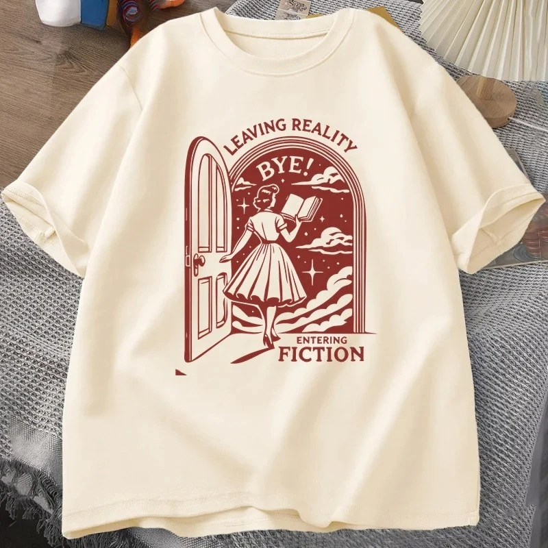

Футболка Leaving Reality Entering Fiction, женская винтажная забавная футболка для любителей книг, женская футболка для чтения, уличная одежда