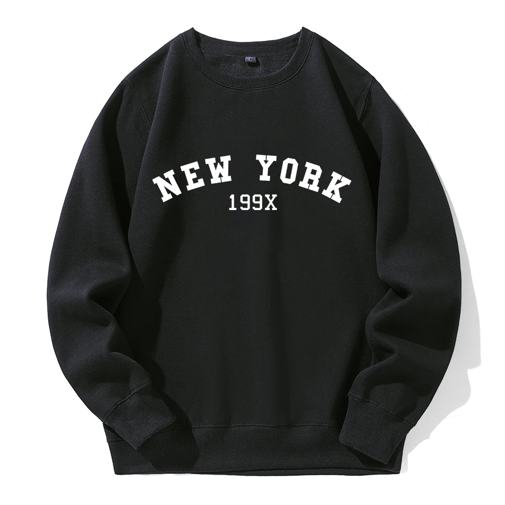 New York 199X Personality Letter Hoody Man Breathable Fleece Warm Hooded Shirt Basic Casual Fashion Hoodies O-Neck Loose Tops