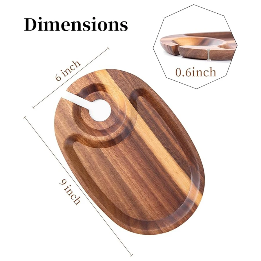 Wood Appetizer Plates Set of 4 Acacia Wood Appetizer Plates Wooden Cocktail Appetizer Plates with Wine Glass Holder Cheese Board