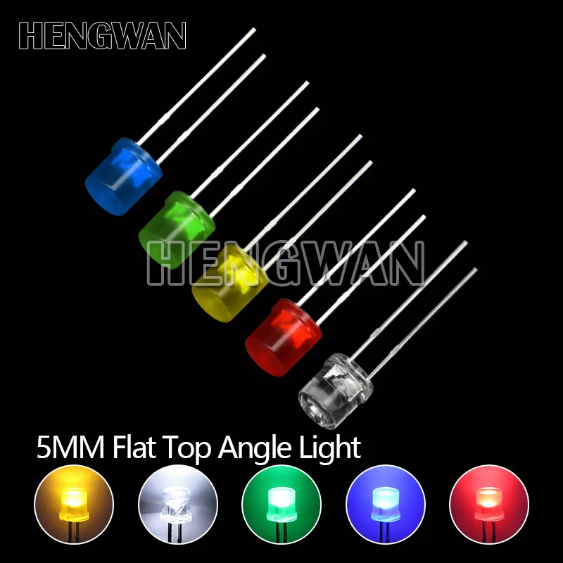 100pcs 5mm Flat Top White Red Yellow Blue Green Assorted Kit Lamp Diode LED Ultra Bright Bulbs Emitting Diodes F5 5MM DIY Light