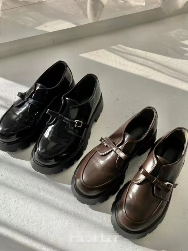 

Женские кожаные туфли-балетки на платформе с отстегивающимся бантом, в японском и британском ретро-стиле