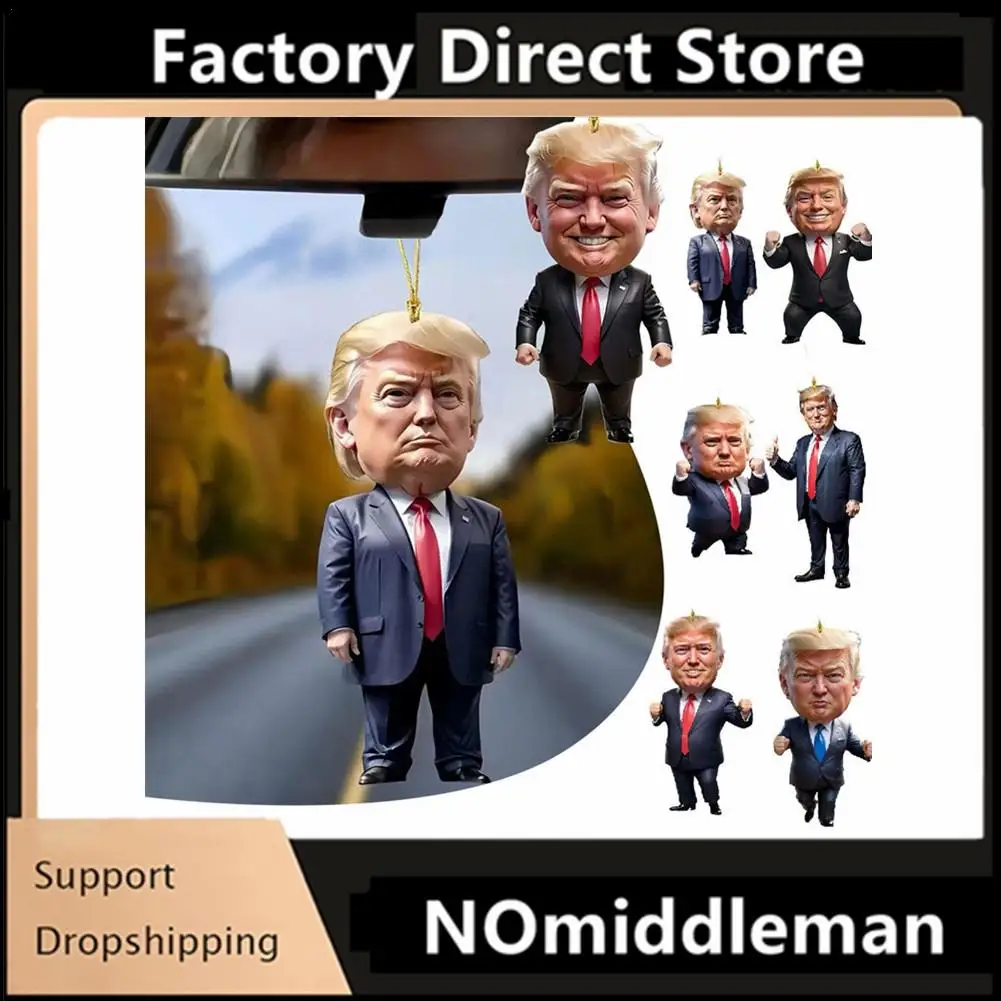 1PcTrump Inspired Acrylic Christmas Decor Hanging Ornament For Car And Tree Perfect Holiday Gift Funny Cartoon Pendant