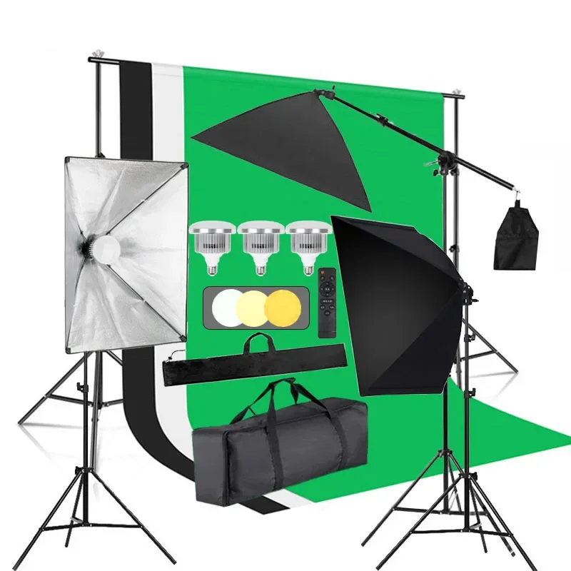 

2*3M Background Stand Backdrop Set Photography LED Softbox Soft Box Lighting Bulb Kit for Video Live Streaming