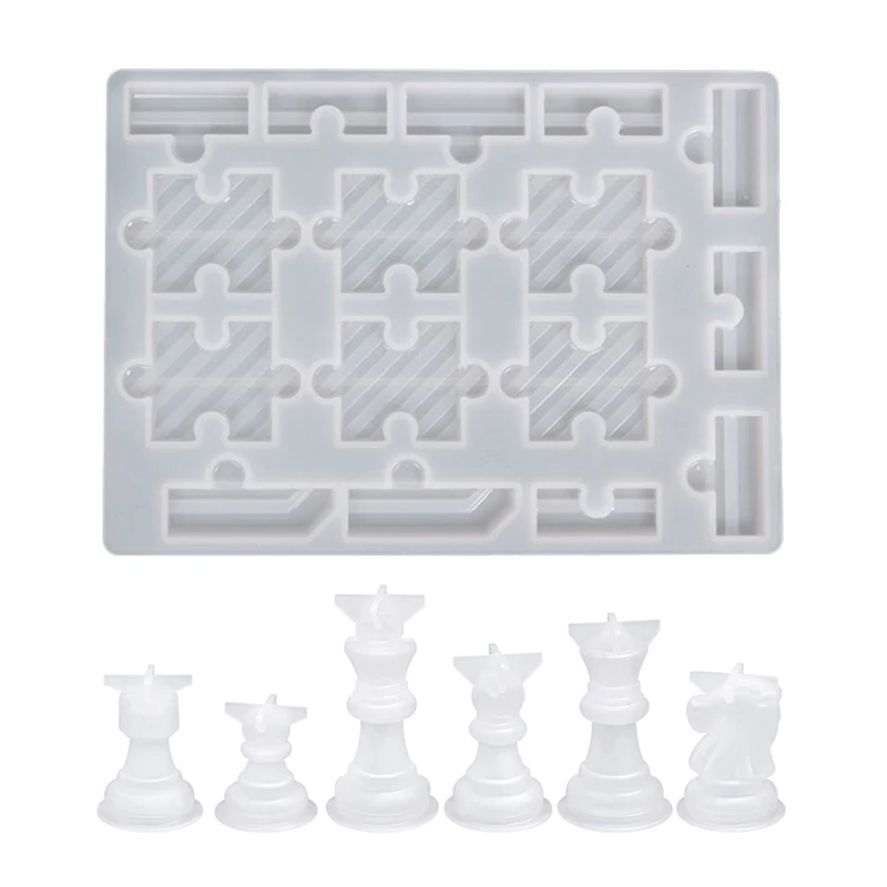 

Y4QE Chess Board Silicone Resin Mold Set with Chess Pieces Checkers Molds for Family