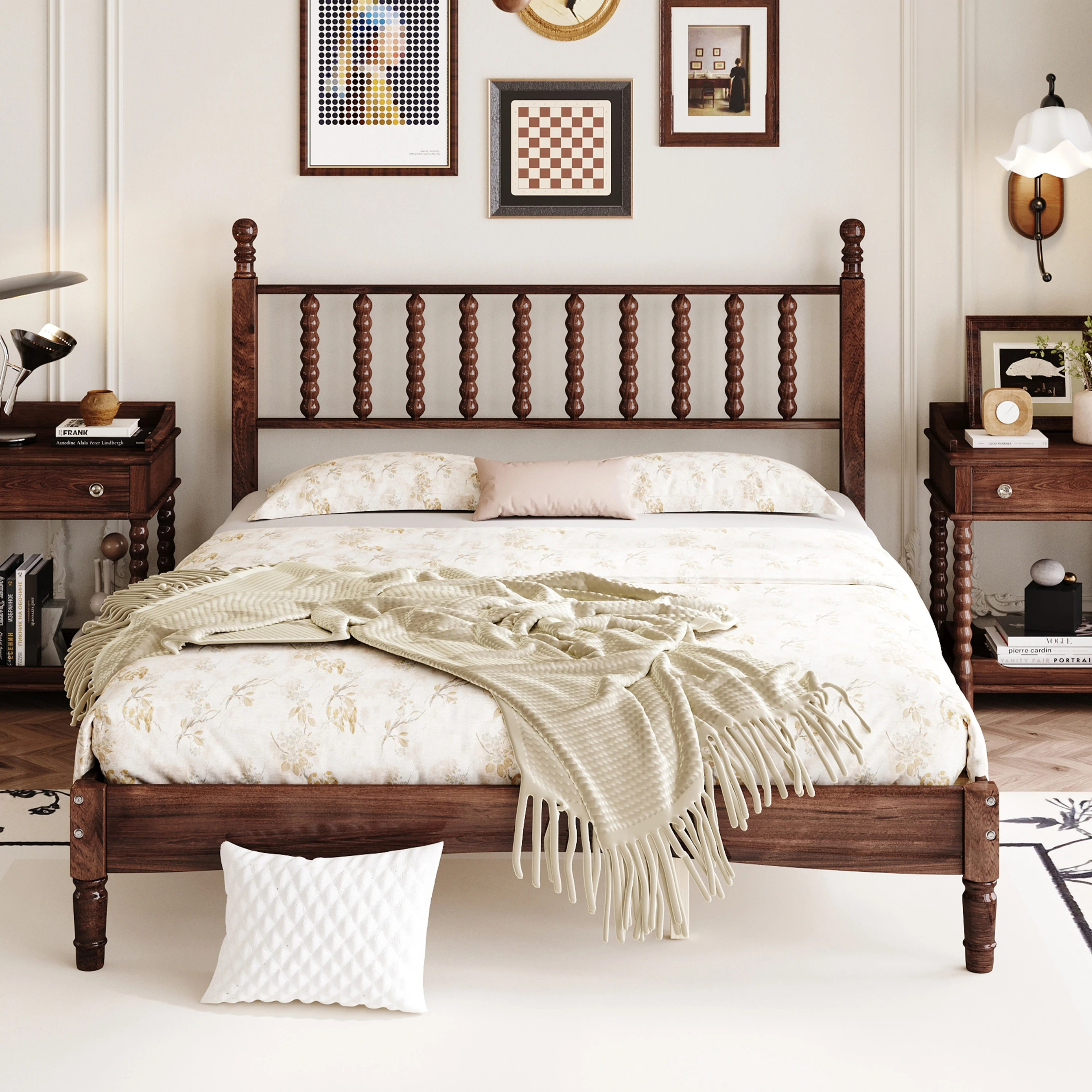 

# Modern Adjustable Wood Platform Bed With Gourd Shaped Headboard Soft Bed Design