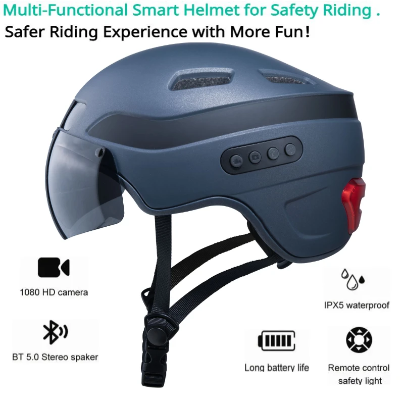 Casco da bici con fotocamera integrata, visiera a sgancio rapido con punto magnetico, fanale posteriore intelligente con indicatori di direzione,