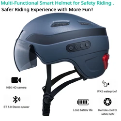 Bike Helmet with Built-in Camera,Quick Release Visor By Magnetic Point,Smart Taillight with Turn Signal,Bluetooth Calling&Play