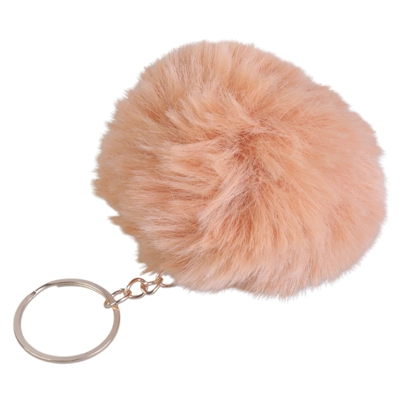 E74B Colorful Fluffy Furry Pom Pom Keychain Soft Faux Fur Puff Hair Ball Car Keyring Women Bag Backpack Pendant Charm Jewelry