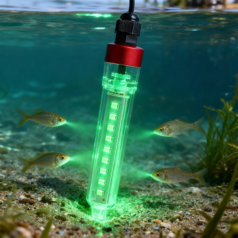 قطعة واحدة من مصابيح الصيد مع وضعين للاتصال 5 فولت - 12 فولت، ضوء طُعم السمك الصغير تحت الماء في الهواء الطلق، ضوء طُعم السمك LED
