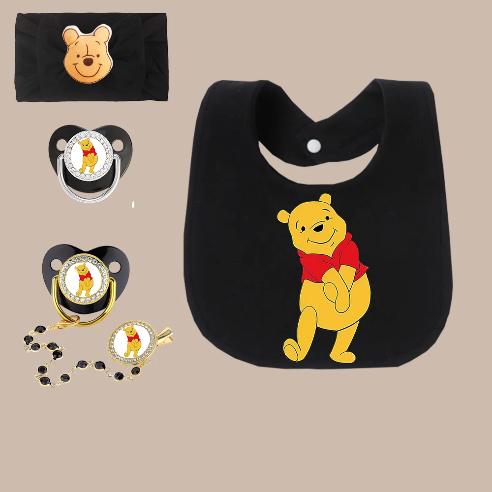 

Набор пустышек Bling Baby: Элегантная роскошная пустышка для малышей с цепочкой-держателем, повязка на голову для новорожденных с мультяшным принтом, для кормления младенцев.