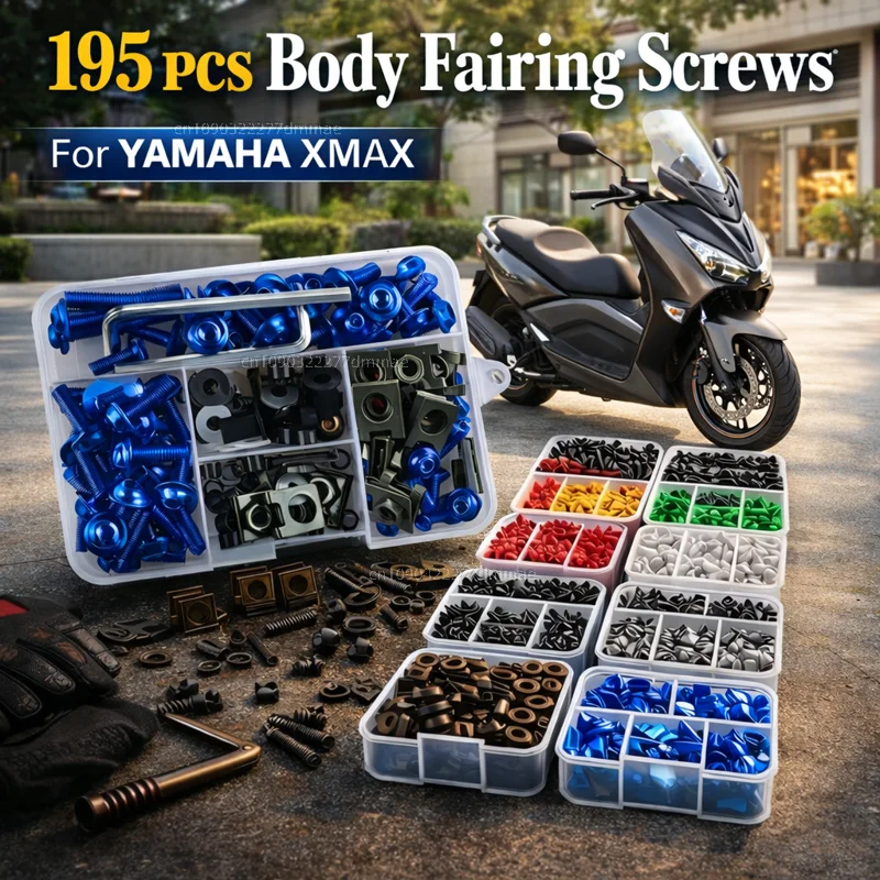 

195pcs Motorcycle Fairing Bolts Body Screws Nuts For YAMAHA XMAX300 XMAX400 XMAX X-MAX XMAX 125 XMAX250 XMAX 300 400 Kit CNC Set
