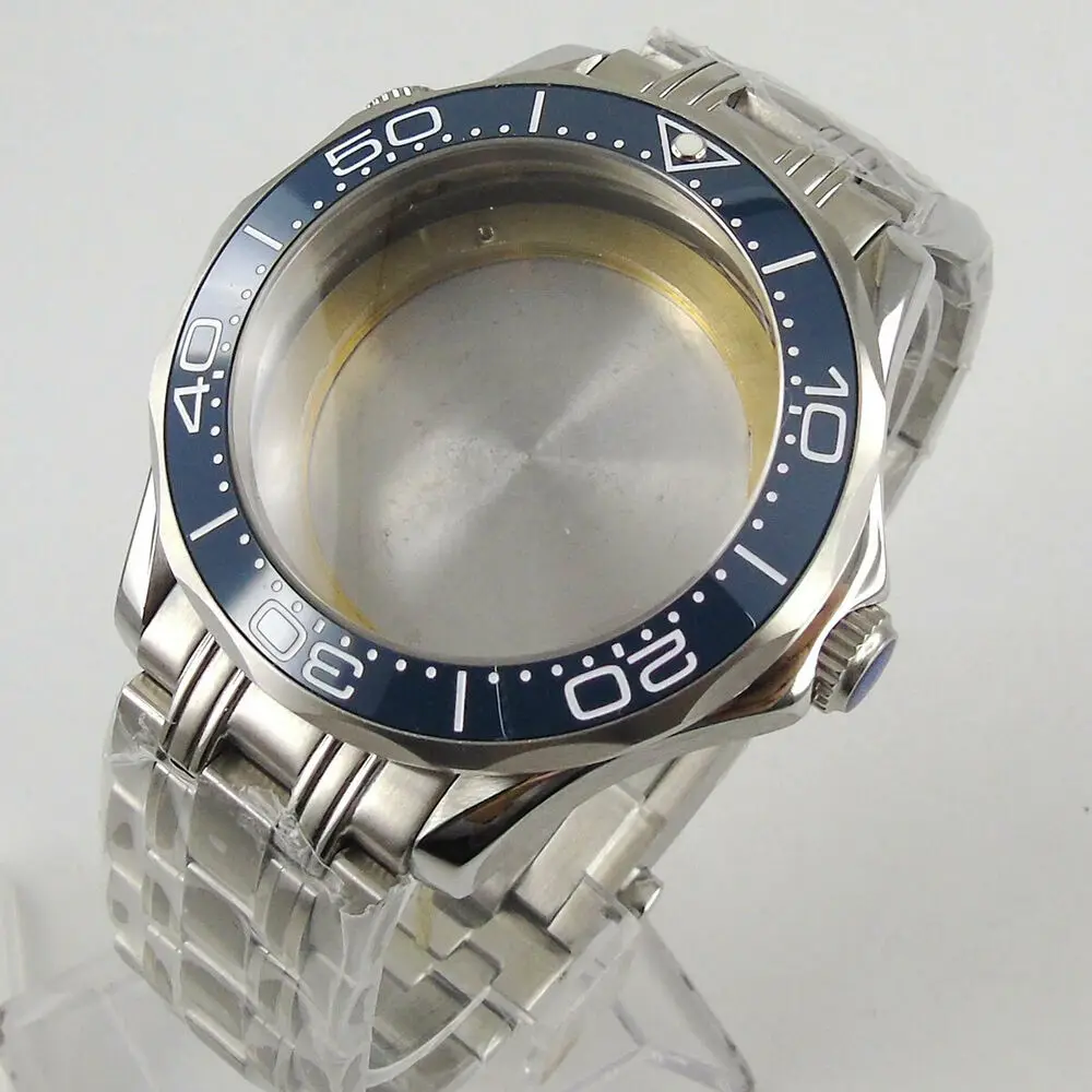 41mm Blue Ceramic Bezel Sapphire Glass Watch Case Bracelet Fit ETA 2824 2836 MOD NH35 NH36 miyota 8215 821A 3804 movement