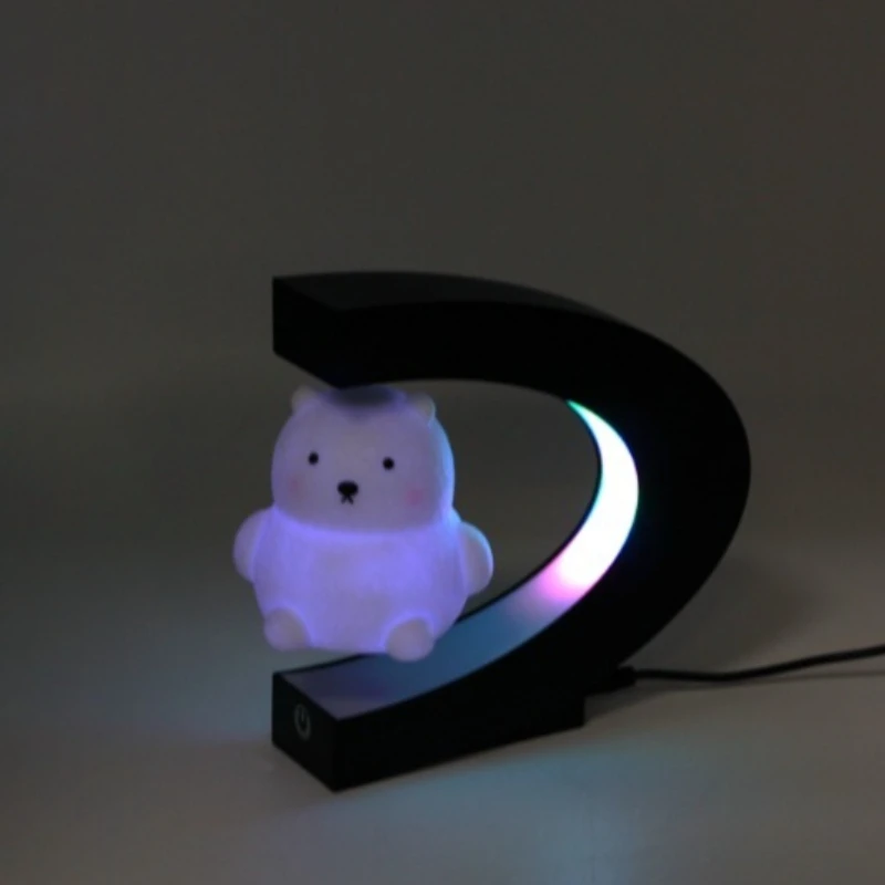 

Floating Bear Figurine Night Light Rotatable Lamp Bedroom Office Unique Festival Gift For Lover Friends Kids Classmates Holiday
