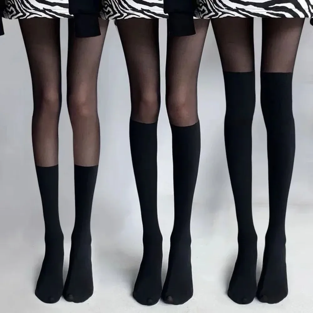 New Sexy Thigh High Pantyhose Velvet Texture High Elasticity Fake Stockings Patchwork JK Socks Harajuku
