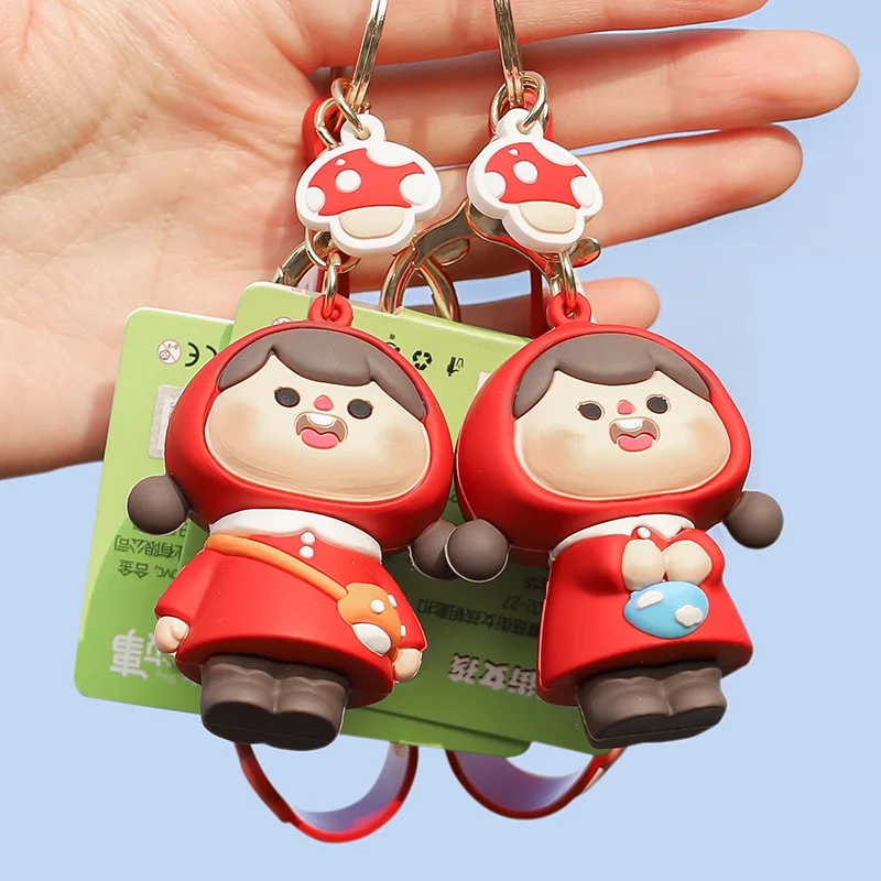 Mushroom Girl Keychain Toy Pendant Healing Department Cute Little Red Riding Hood Party Gift Girl Schoolbag Pendant Car Keyring