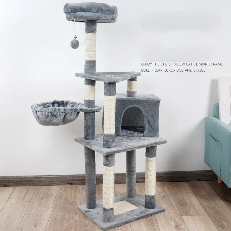 Cat Tower Hammock Cat Tree House Toy Bed Basket Big Condo Tunnel Home Ball Ceiling Ramp Outdoor Nest Swing Wooden Supplies Pet