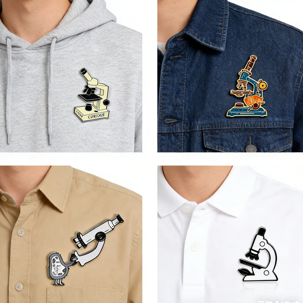

Medsor Microscope Enamel Brooch Cartoon Fun Science Laboratory Microscope Shaped Badge Scientist Biologist Jewelry Souven