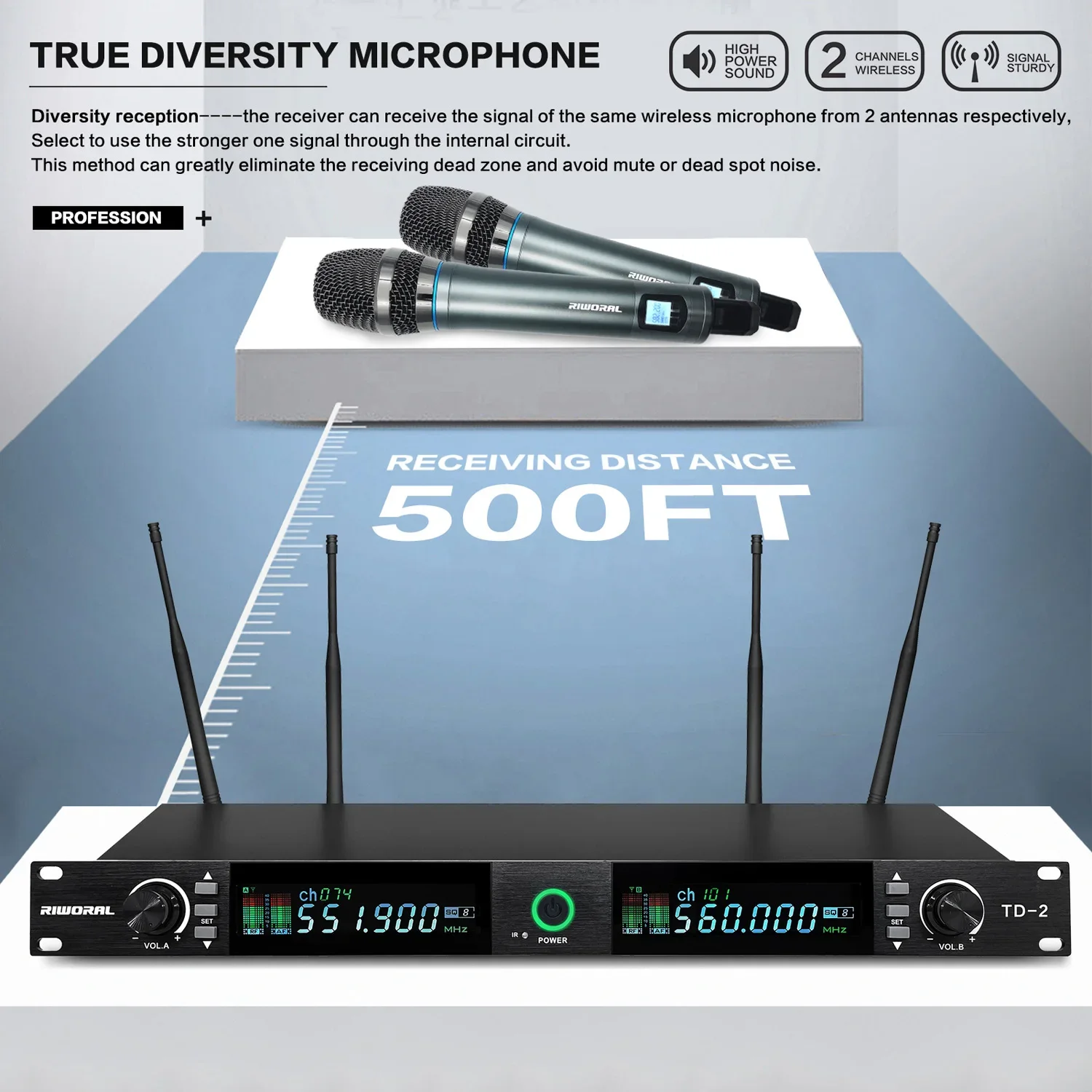 TD2 Wireless Microphone Systems UHF True Diversity Microphones Sound System Outdoor Professional for Church
