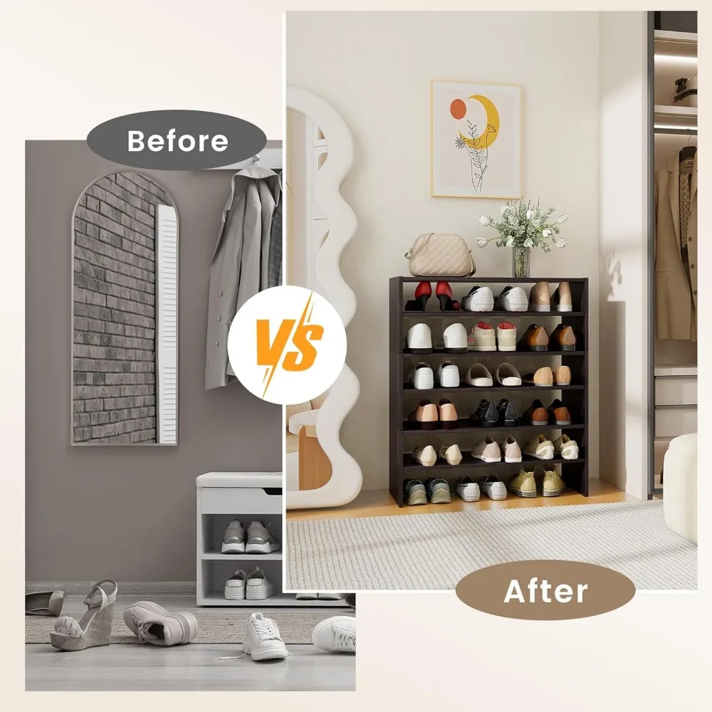 Stackable 6-Tier Shoe Organizer, Modern Freestanding Shoe Storage Rack, Space-Saving Shoe Shelf Tower (2 Pack)