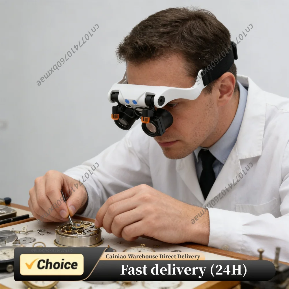 Headband Magnifying Glasses with LED Light Hands Free Magnifier with 14 Interchangeable Lenses for Jewelry Electronics Repair