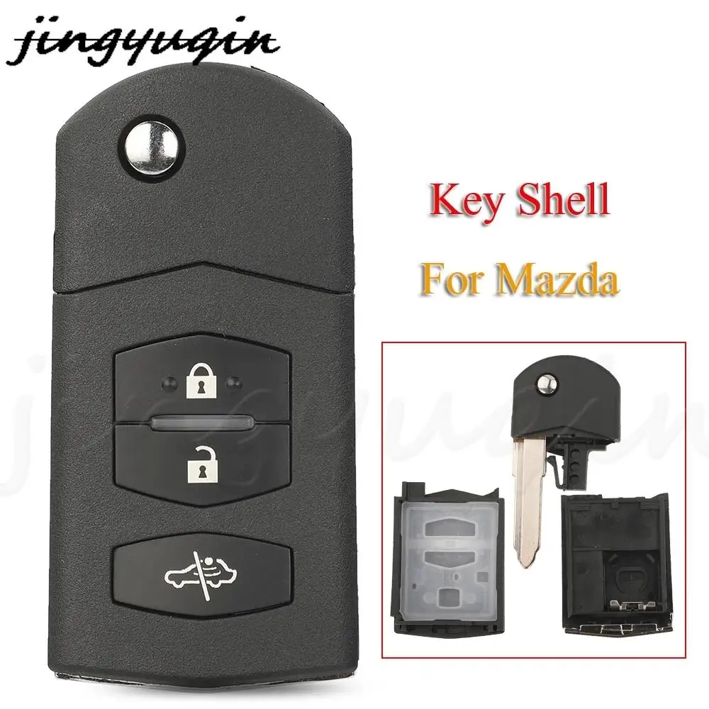 Jingyuqin Remote Car Key Shell For Mazda 2 3 5 6 MX5 RX8 CX7 Folding Auto Key Case Housing Replacement MAZ24 3 Buttons