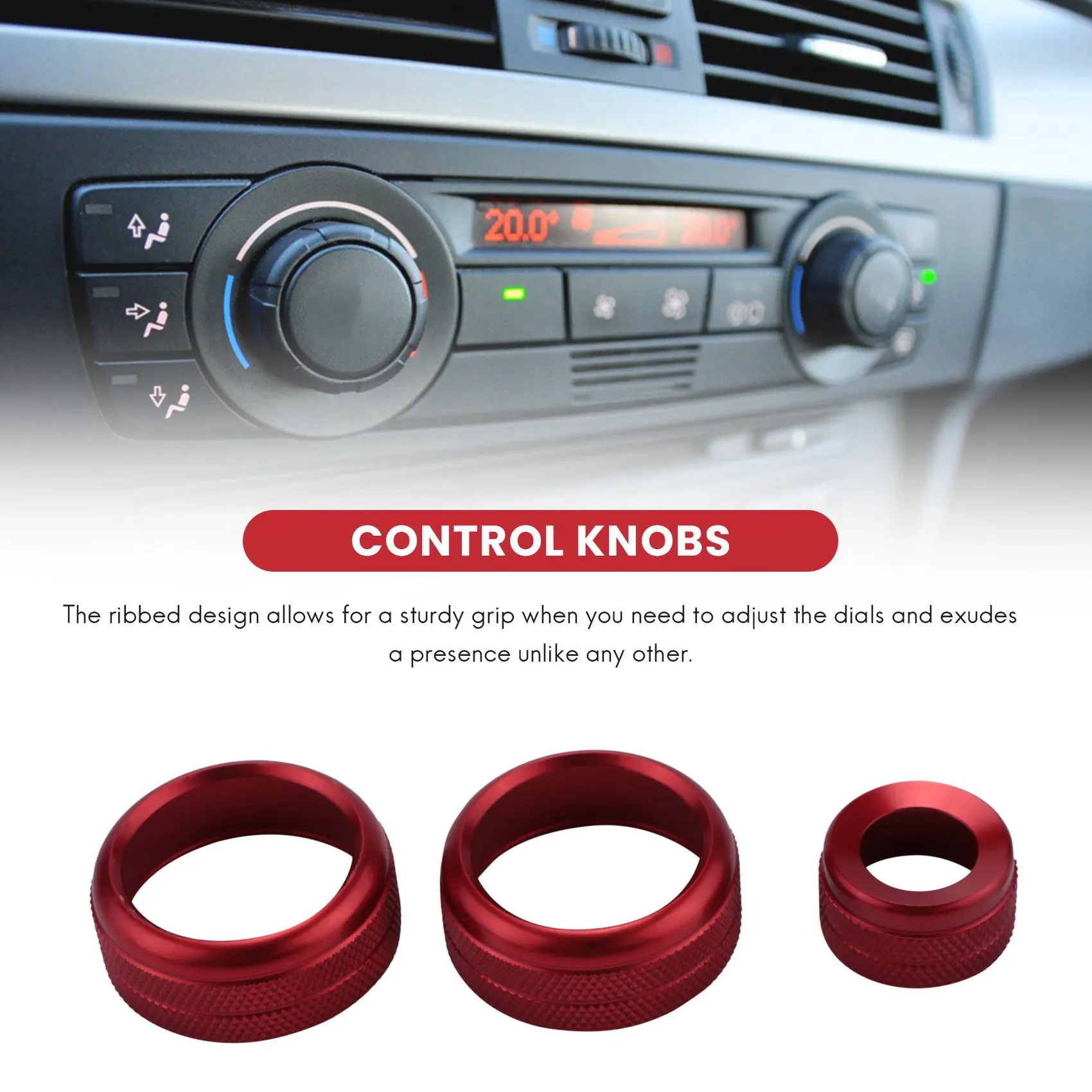 AC Klimaatregeling en Radio Volumeknop Ring Covers voor BMW 1 2 3 3GT 4-serie (F20 F22 F30 F31 F32 F33 F80 F82 F87) 3 stuks Rood