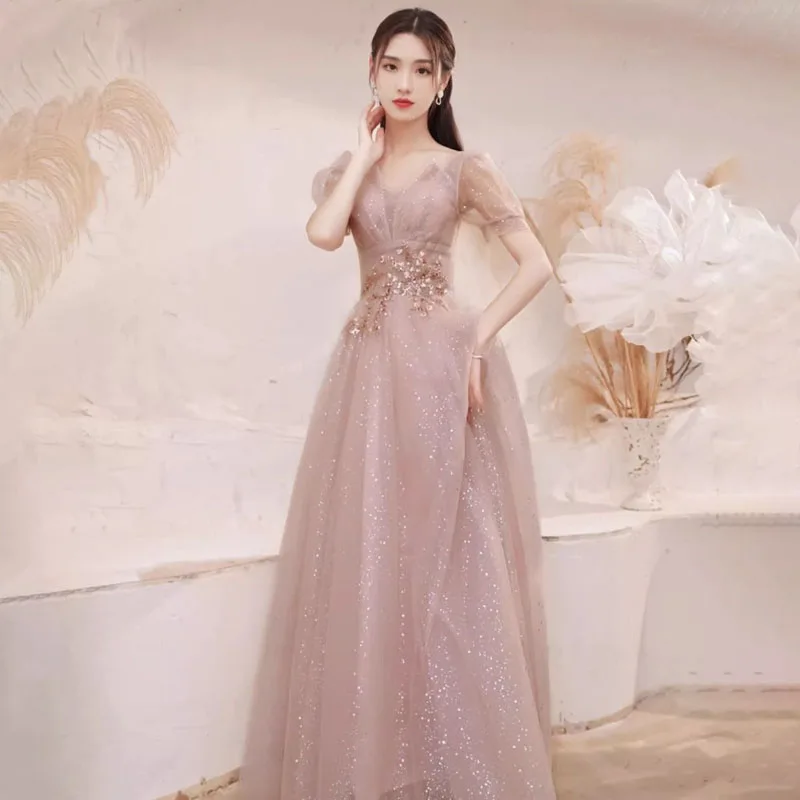 High-End Banquet Evening Dresses Women\'s 2024 New Spring Summer Light Luxury Slim Birthday Party Performance Dance Clothes Dress