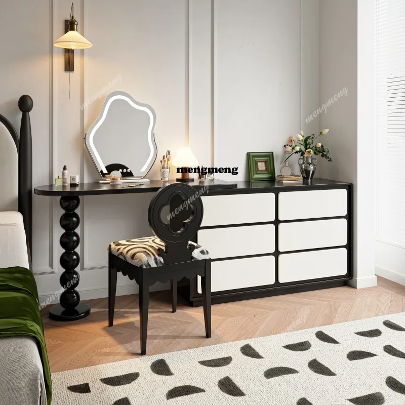 

French retro dresser, black bedside chest, corner desk, integrated retractable solid wood makeup table