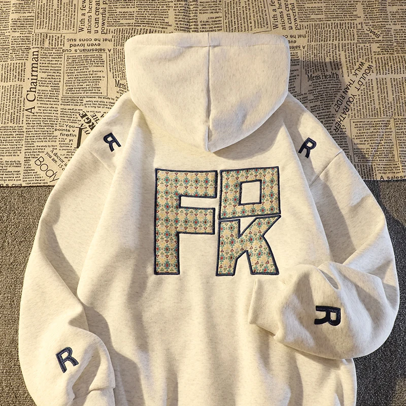 

Толстовка с капюшоном и вышивкой в американском стиле в стиле пэчворк, осень-зима, свободный крой, универсальный топ на подкладке Fce