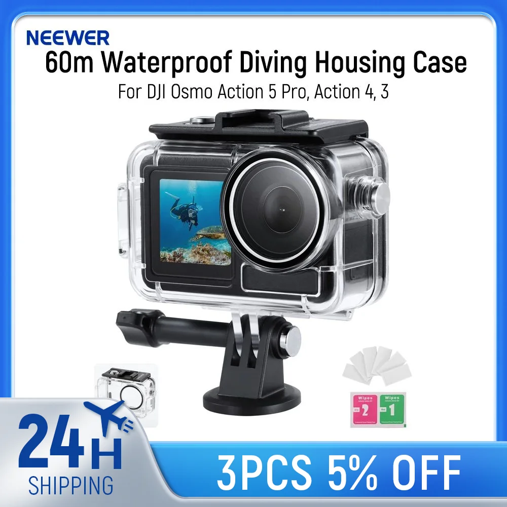 

Neewer 60m Waterproof Diving Housing Compatible with DJI Osmo Action 5 Pro/Action 4/Action 3 Cameras for Underwater Photography