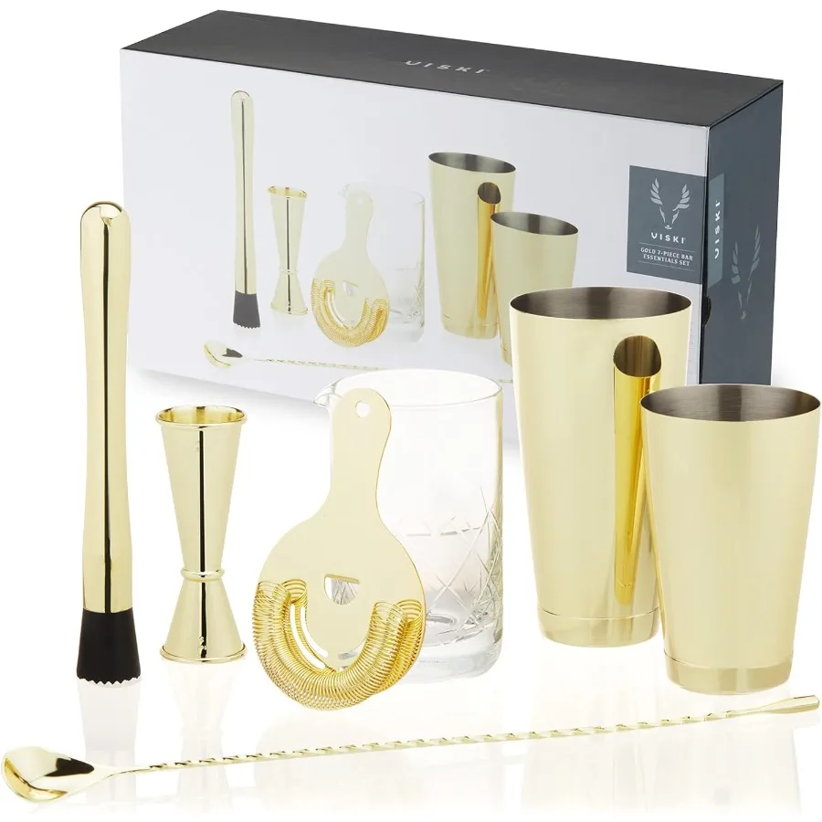 

Bartender Kit for Mixed Drinks and Cold Brew Cocktails Includes Boston Cocktail Shakers Mixing Glass Jigger Muddler Strainer Ba