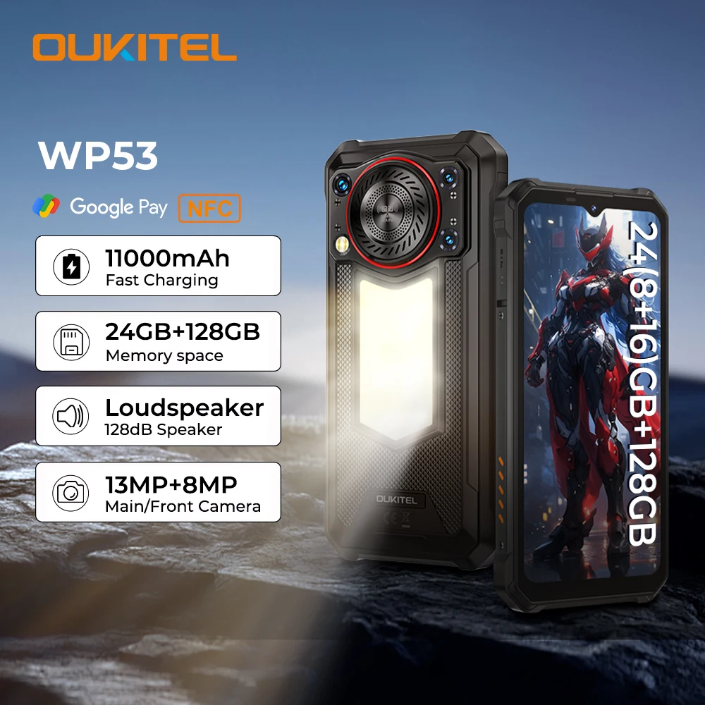 【World premiere】OUKITEL WP53 Rugged Phone, 24GB+128GB, 11000mAh, Android15, Smartphone, 6.52'', NFC, Cell Phone, 13MP Camera