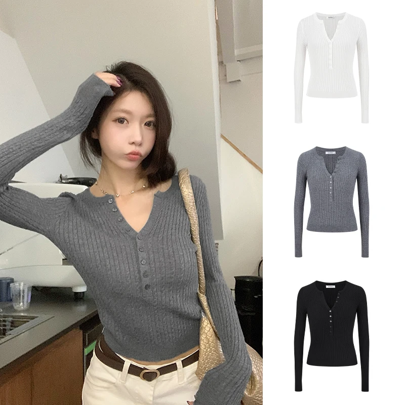 

Белый длинный свековый вязаный топ V-Ne Slim Fit, осень-зима, новый Sle Ele Faion, повседневный удобный женский свитер