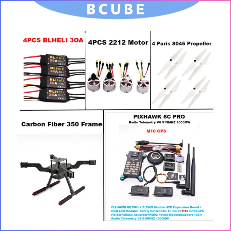 

B-CUBE FLY350 Open-Source Drone Kit with Pixhawk 6C M10, Ardupilot, BLHeli 30A ESC & 2212 Motor