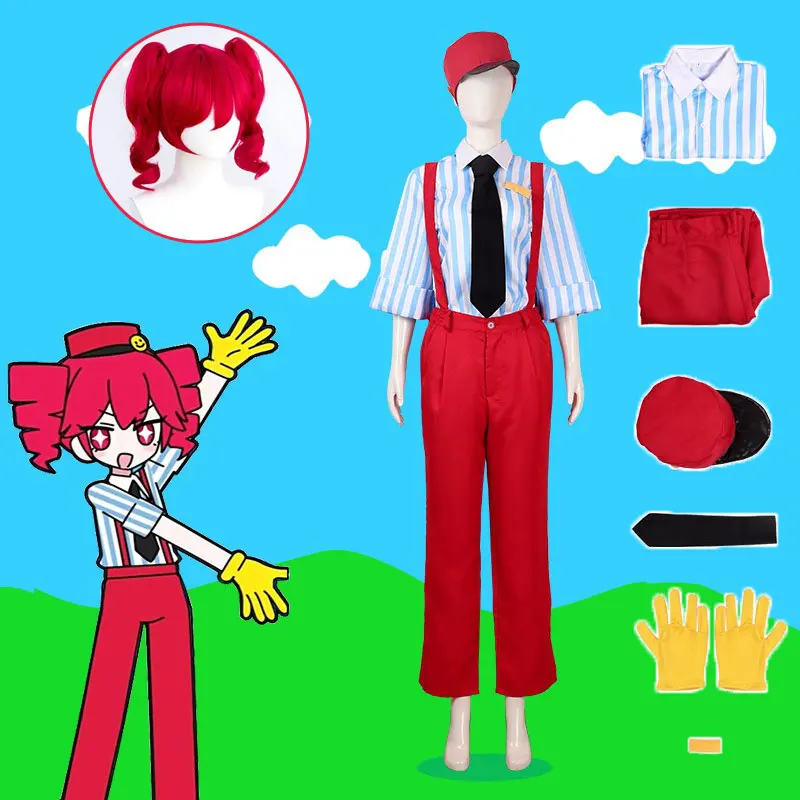 Costume de cosplay Kasane Teto Anime Mesmerizer teto, perruque, haut rayé et salopette, ensemble de vêtements de carnaval, tenue de fête d'Halloween
