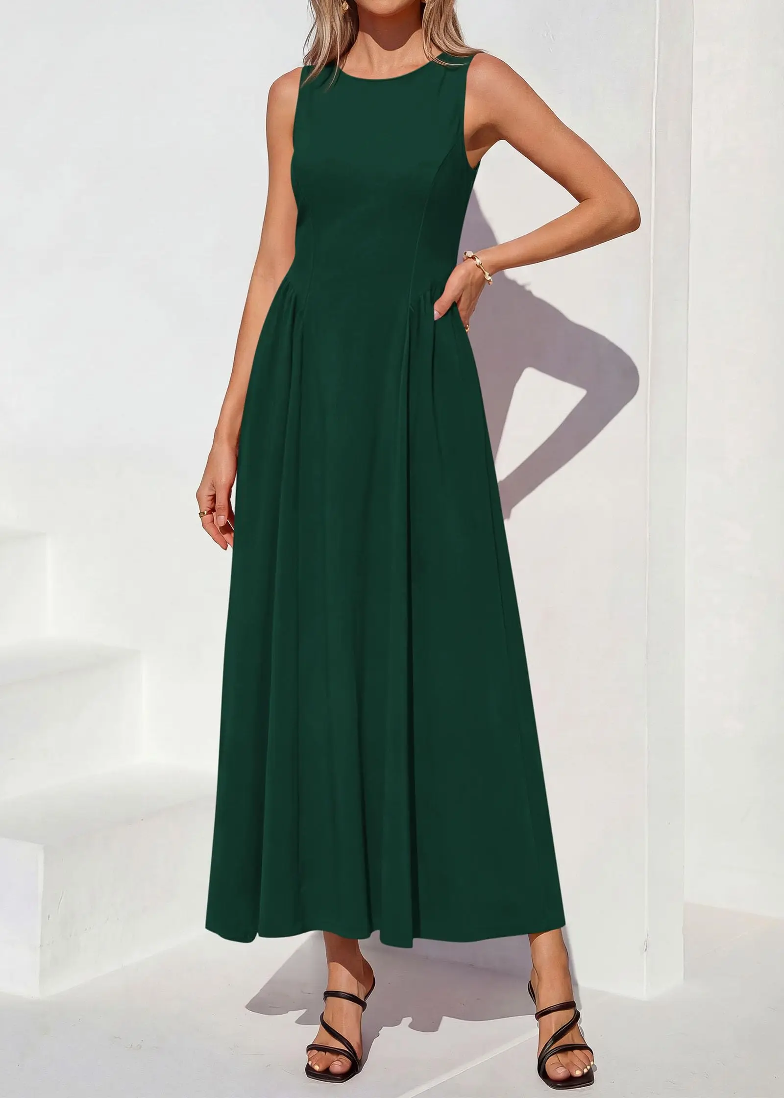 

Customized Semi Formal Dresses for Women 2026 Summer Wedding Guest Work Sleeveless Elegant Boat Neck Flowy A Line Maxi Dress