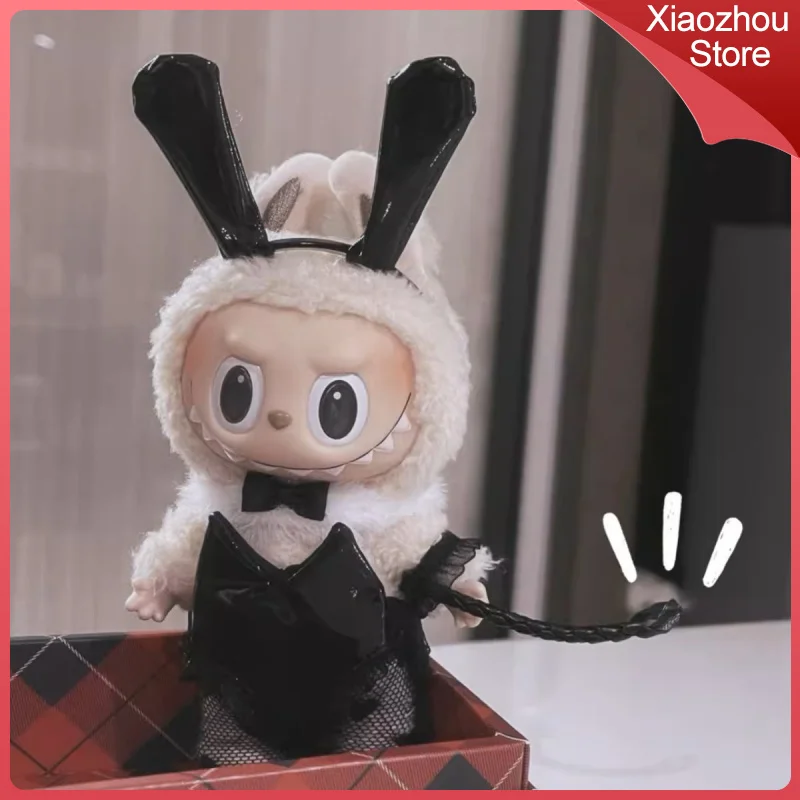 

Suitable For 15/17cm Labubu Clothes Black Silk Rabbit Girl Leather Whip Set Bunny Suit Doll Socks Pants Accessories Toys