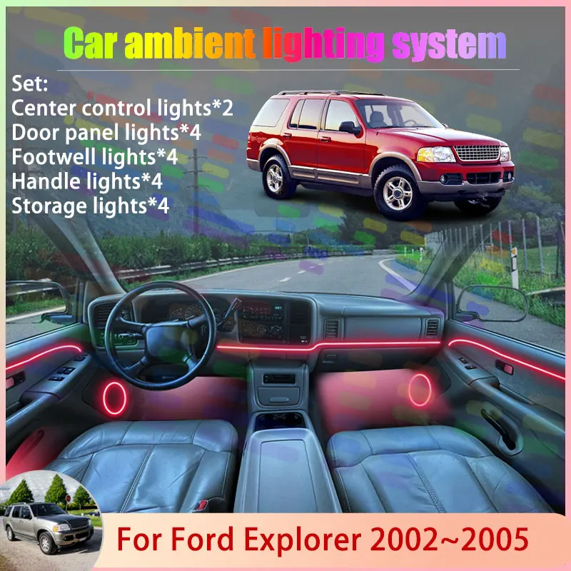 

Для Ford Explorer MK3 U152 2002 ~ 2005 2003 2004 2/18 в 1, автомобильная атмосферная лампа, RGB абажур, ансамбль, стример, атмосферный набор