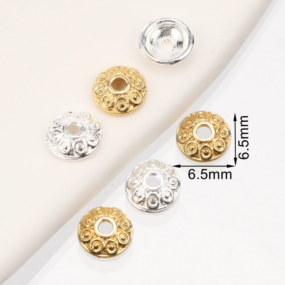 

50pcs 6.5mm Round Bead Caps Spacer Beads 18K Gold Plated Brass Bead Cap For Jewelry Making Supplies DIY Bracelet Making Findings