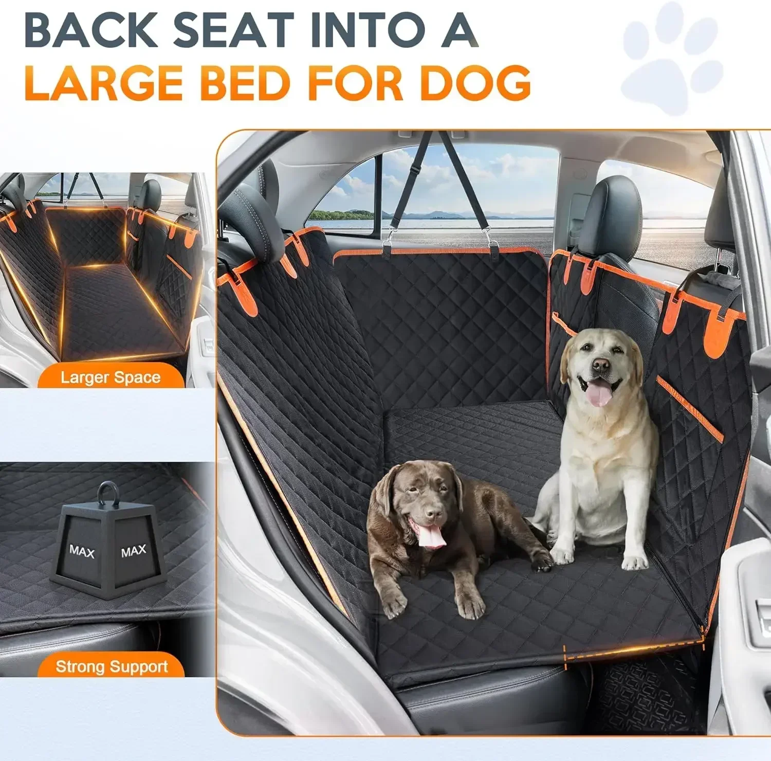 Back Seat Extender for Dogs with Hard Bottom, Dog Car Seat Cover for Back Seat Waterproof with Mesh Window