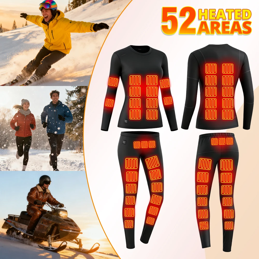

Winter Thermal Jacket 52 Areas Men Heated Underwear Thermal women's Ski Suit USB Electric Heating Clothing