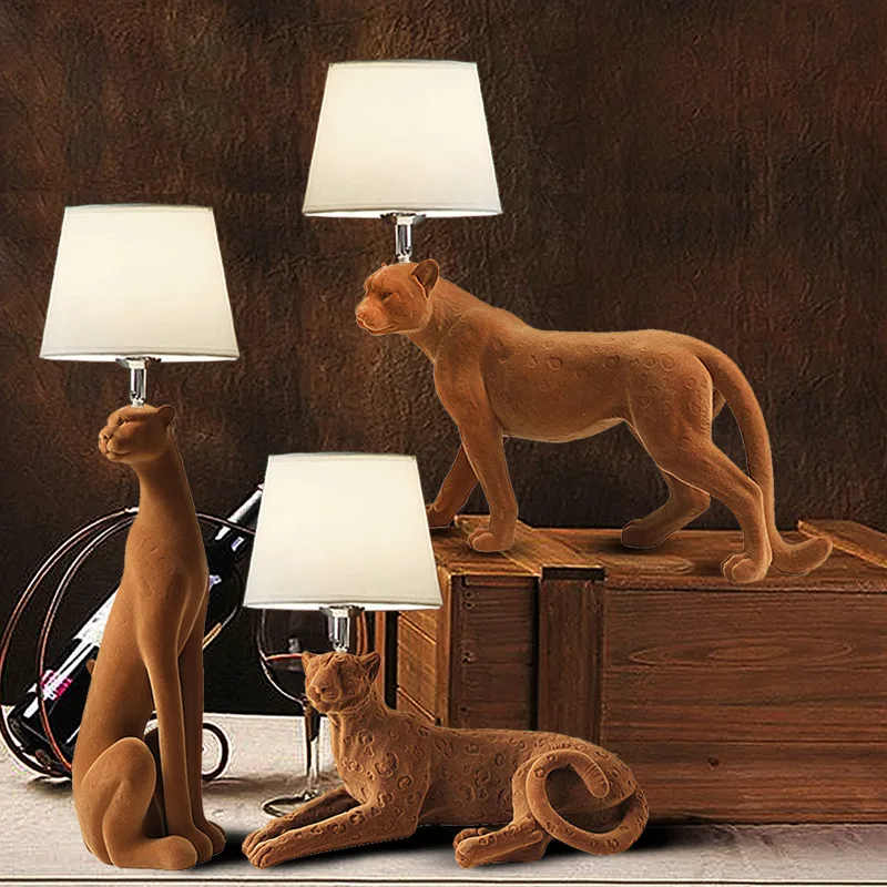 Home Decor Flocking Leopard Animal Statue Resin Ornament Desk Lamp Study Room Living Room TV Cabinet Soft Decor Home Accessories